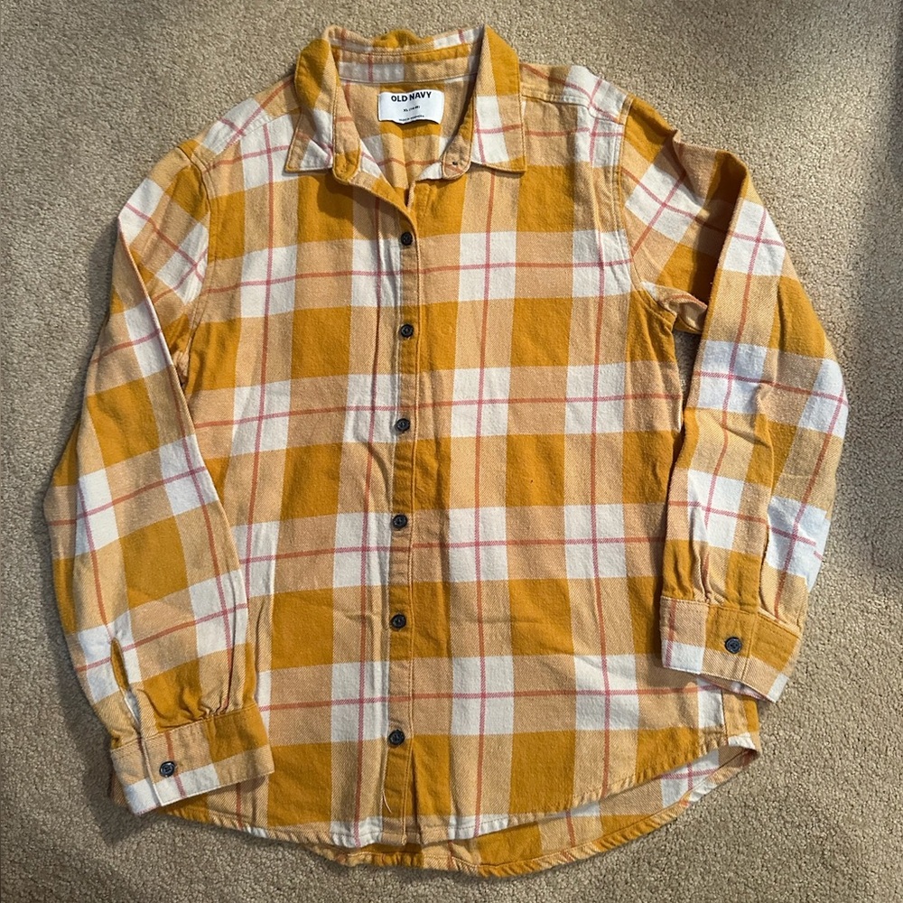 Old Navy Mustard and Cream Plaid Flannel Shirt